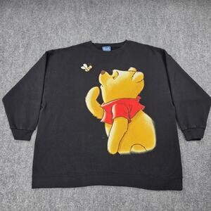Pooh Sweatshirt Womens 3X Black Winnie The Pooh Graphic Fleece Crewneck Pullover